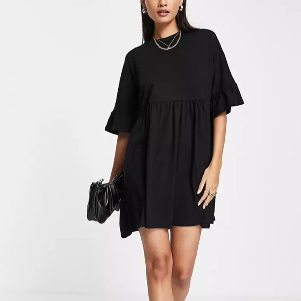 ASOS DESIGN super oversized frill sleeve smock dress in black